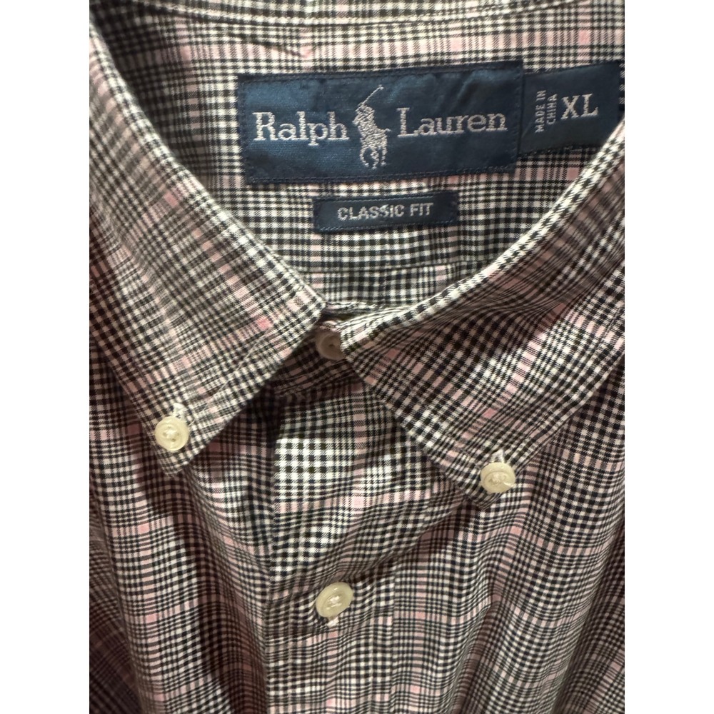 Ralph Lauren Mens XL Classic‎ Fit Glen Plaid Button Down Shirt Pink Black White